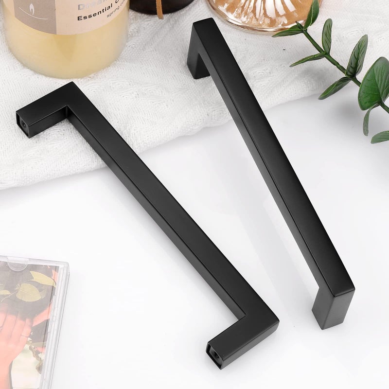 Probrico (5 Pack) Flat Black Square Cabinet Handles 4 inch(102mm) Hole Centers Drawer Pulls for Cupboard Dresser,Stainless Steel Kitchen Bathroom Hardware,Overall Length 4-1/2 inch(114 mm) - Image 3